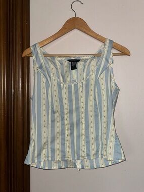 Moda International Blue Floral Corset Top with Lace Trim